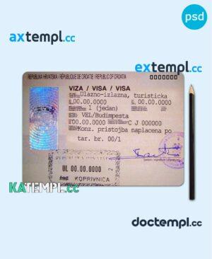sample Croatia visa PSD template, completely editable, with fonts download