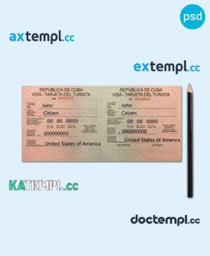 sample Cuba visa PSD template, completely editable, with fonts download