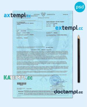 sample Cyprus student visa PSD template, with fonts download
