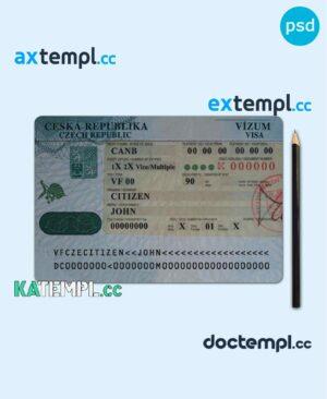sample Czech visa PSD template, completely editable, with fonts download