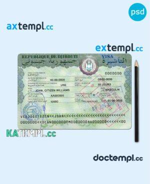 sample Djibouti visa PSD template, fully editable download