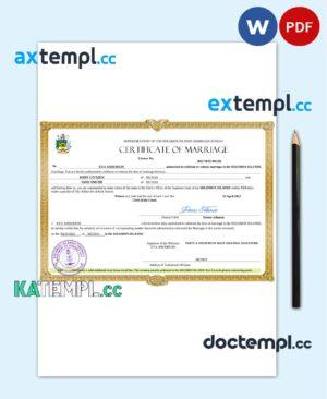 sample Solomon Islands marriage certificate Word and PDF template, completely editable download