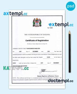 sample Tanzania business registration certificate PSD template download
