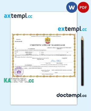 sample UAE marriage certificate Word and PDF template, fully editable download