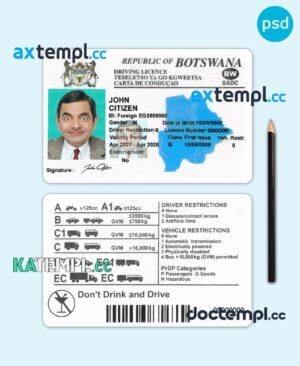 sample Botswana driving license template in PSD format, with all fonts download