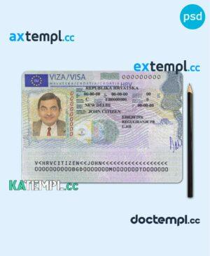 sample Croatia schengen visa PSD template, completely editable, with fonts download