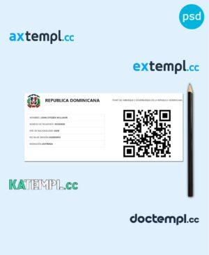 sample Dominican Republic electronic visa PSD template, fully editable download