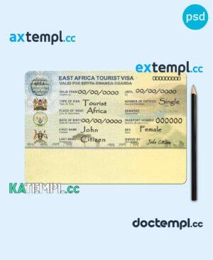 sample East Africa tourist visa PSD template, completely editable, with fonts download