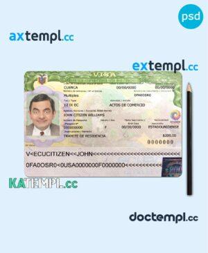 sample Ecuador entry visa PSD template, with fonts download