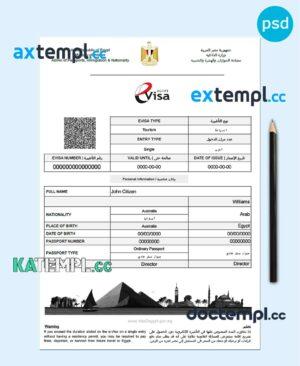 sample Egypt electronic entry visa PSD template, fully editable download