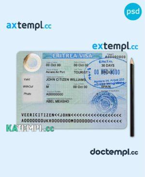 sample Eritrea entry visa PSD template, with fonts download