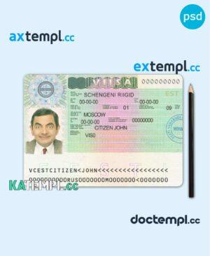 sample Estonia schengen visa PSD template, with fonts download