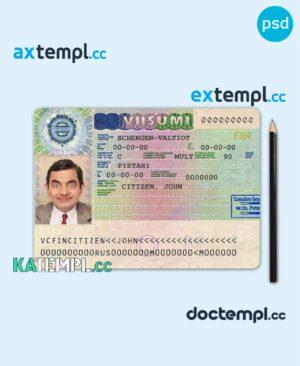sample Finland schengen visa PSD template, completely editable, with fonts download