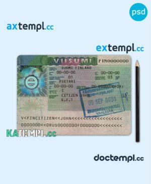 sample Finland entry visa PSD template, completely editable, with fonts download