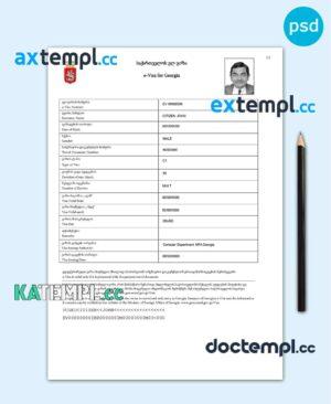 sample Georgia e-visa PSD template, fully editable download