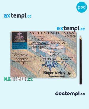 sample Haiti travel visa PSD template, with fonts download