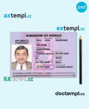 sample Hawaii travel visa PSD template, completely editable, with fonts download