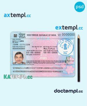 sample India tourist visa PSD template, completely editable, with fonts download
