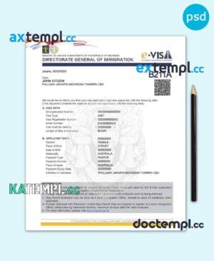 sample Indonesia electronic visa PSD template, completely editable, with fonts download