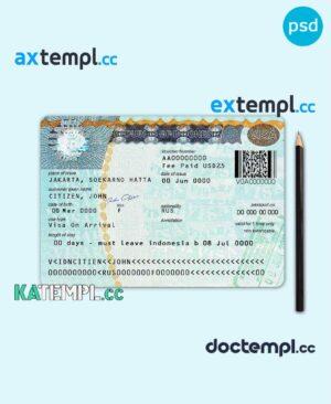 sample Indonesia travel visa PSD template, with fonts download