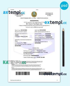 sample Kazakhstan electronic visa PSD template, fully editable download