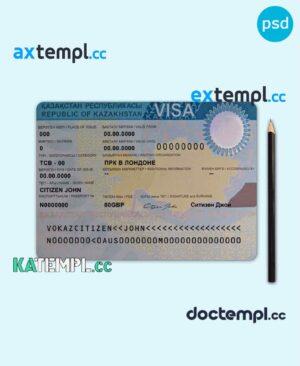 sample Kazakhstan entry visa PSD template, completely editable, with fonts download