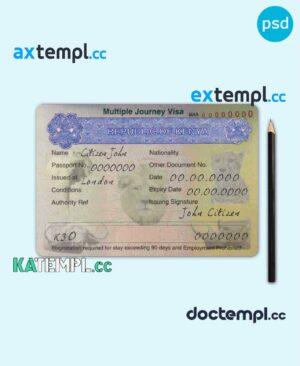 sample Kenya multiple journey visa PSD template, completely editable, with fonts download