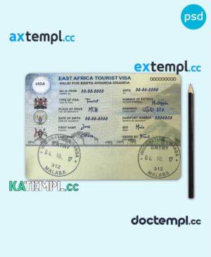 sample Kenya-Rwanda-Uganda tourist visa PSD template, fully editable download