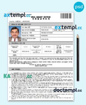 sample Korea electronic travel visa PSD template, fully editable download