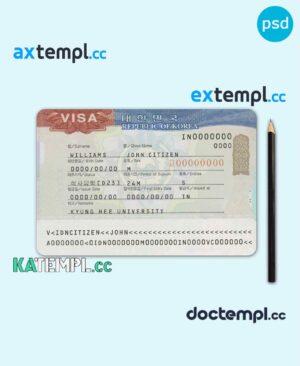 sample Korea travel visa PSD template, completely editable, with fonts download