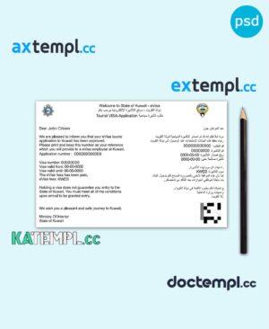 sample Kuwait electronic visa PSD template, fully editable download