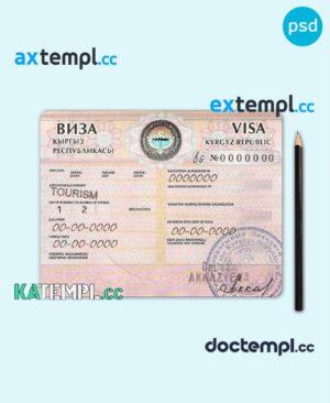 sample Kyrgyzstan travel visa PSD template, fully editable download