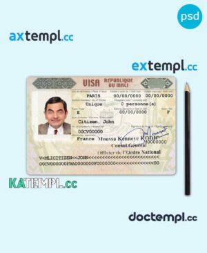 sample Mali entry visa PSD template, completely editable, with fonts download