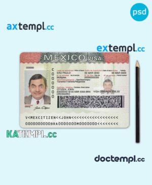 sample Mexico tourist visa PSD template, completely editable, with fonts download