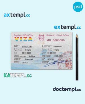 sample Moldova entry visa PSD template, with fonts download
