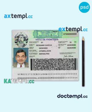 sample Mozambique entry visa PSD template, with fonts download