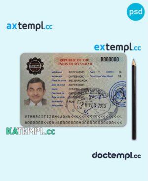 sample Myanmar travel visa PSD template, completely editable, with fonts download