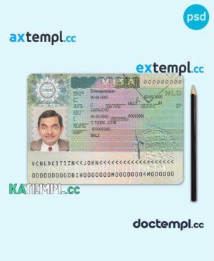 sample Netherlands Schengen visa PSD template, fully editable download