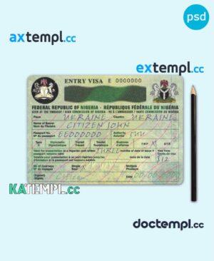 sample Nigeria entry visa PSD template, fully editable download