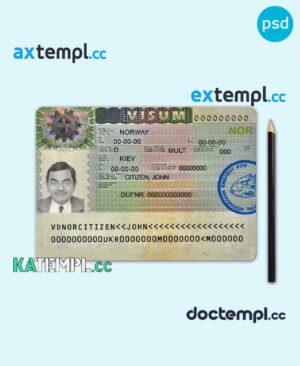 sample Norway travel visa PSD template, fully editable download