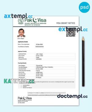 sample Pakistan electronic travel visa PSD template, completely editable, with fonts download
