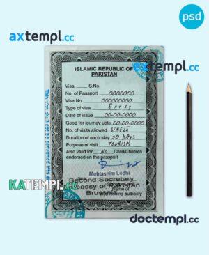 sample Pakistan entry visa PSD template, with fonts download