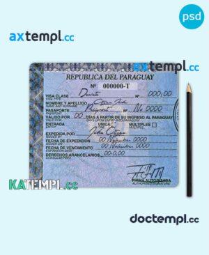 sample Paraguay entry visa PSD template, with fonts download