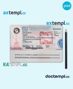 sample Philippines tourist visa PSD template, fully editable download
