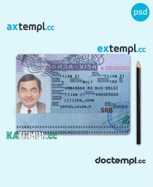 sample Serbia travel visa PSD template, with fonts download