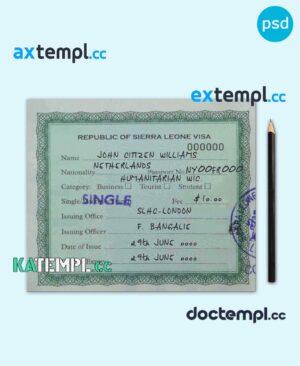 sample Sierra Leone tourist visa PSD template, fully editable, download