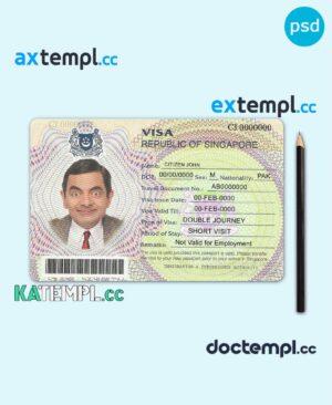 sample SINGAPORE travel visa PSD template, fully editable download
