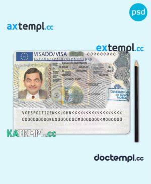 sample Spain travel visa template in PSD format, with fonts download