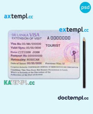sample Sri Lanka tourist visa PSD template, fully editable download