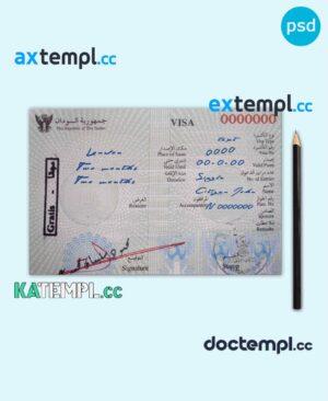 sample Sudan travel visa PSD template, completely editable, with fonts download